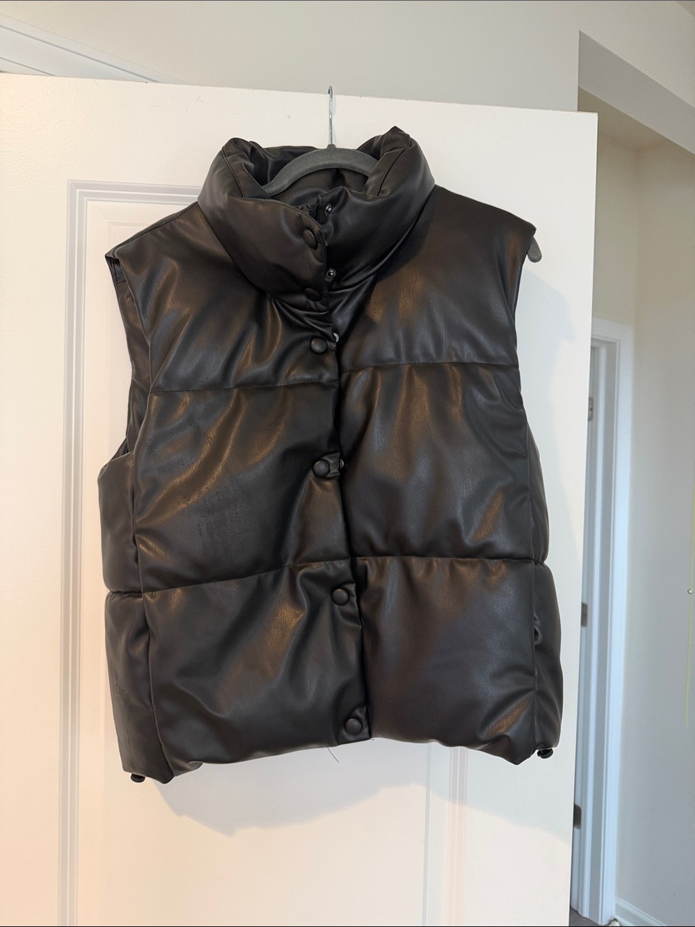 Zara Black Quilted Faux-Leather Puffer Vest